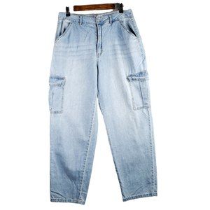 Forever 21 Women's 31 Cargo Jeans Blue Light Wash Baggy High Rise y2k